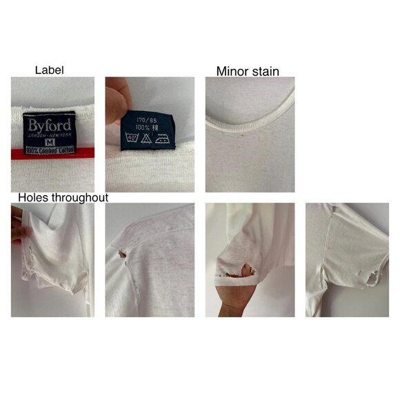 90s vintage distressed holes classic cotton short sleeved white blank tee shirt - Picture 10 of 10
